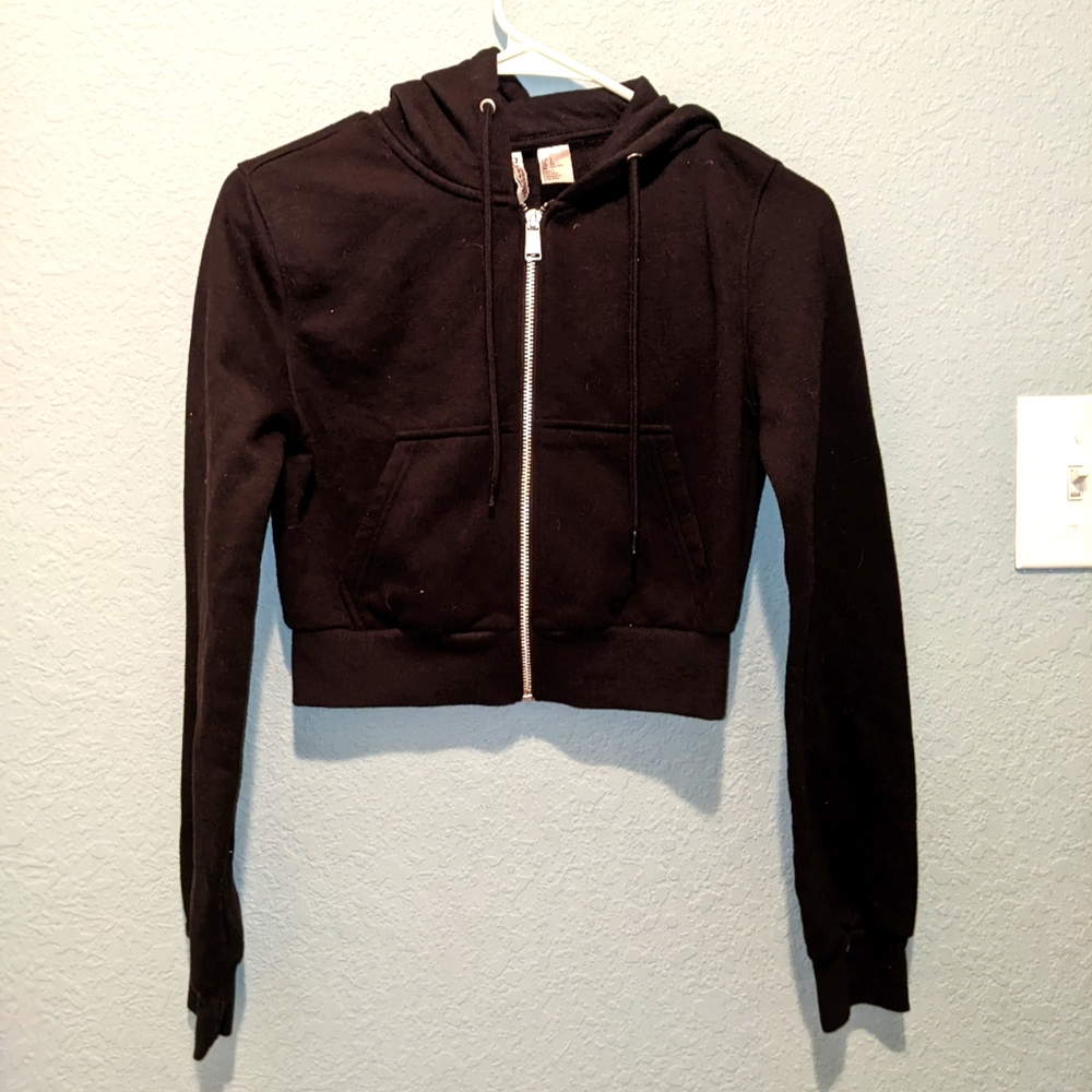 Black H&M Cropped Zip-up Hoodie